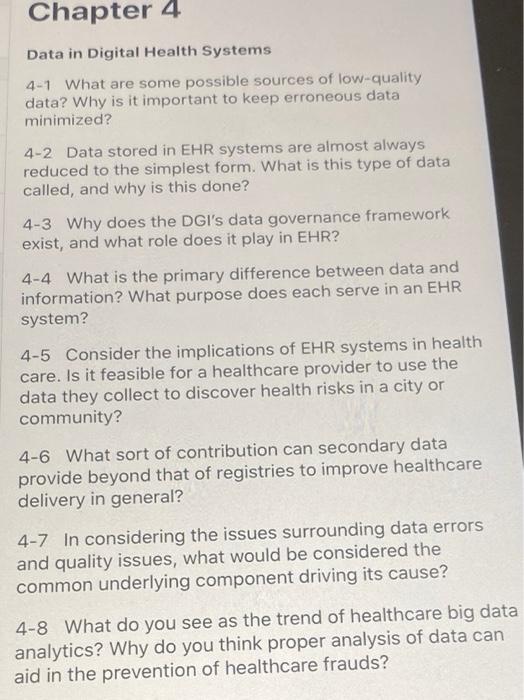 Chapter 4 Data In Digital Health Systems 4 1 What Are Some Possible Sources Of Low Quality Data Why Is It Important To 1