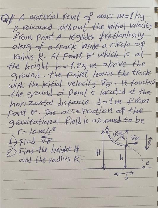 1 Qa Material Point Of Mass M 1kg Is Released Without The Initial Velocity E From Point A It Glides Frictionlessly Alo 1