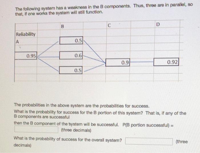 The Following System Has A Weakness In The B Components Thus Three Are In Parallel So That If One Works The System W 1