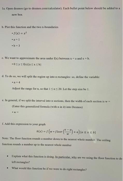 La Open Desmos Go To Desmos Com Calculator Each Bullet Point Below Should Be Added To A New Box B Plot This Functio 1
