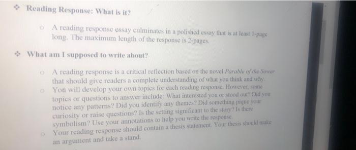 Reading Response What Is It A Reading Response Essay Culminates In A Polished Essay That Is At Least 1 Pape Long The 1