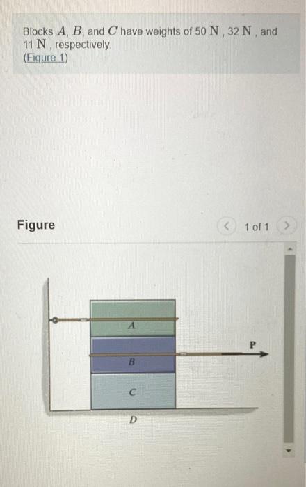 Blocks A B And C Have Weights Of 50 N 32 N And 11 N Respectively Figure 1 Figure 1 Of 1 C D Determine The S 1