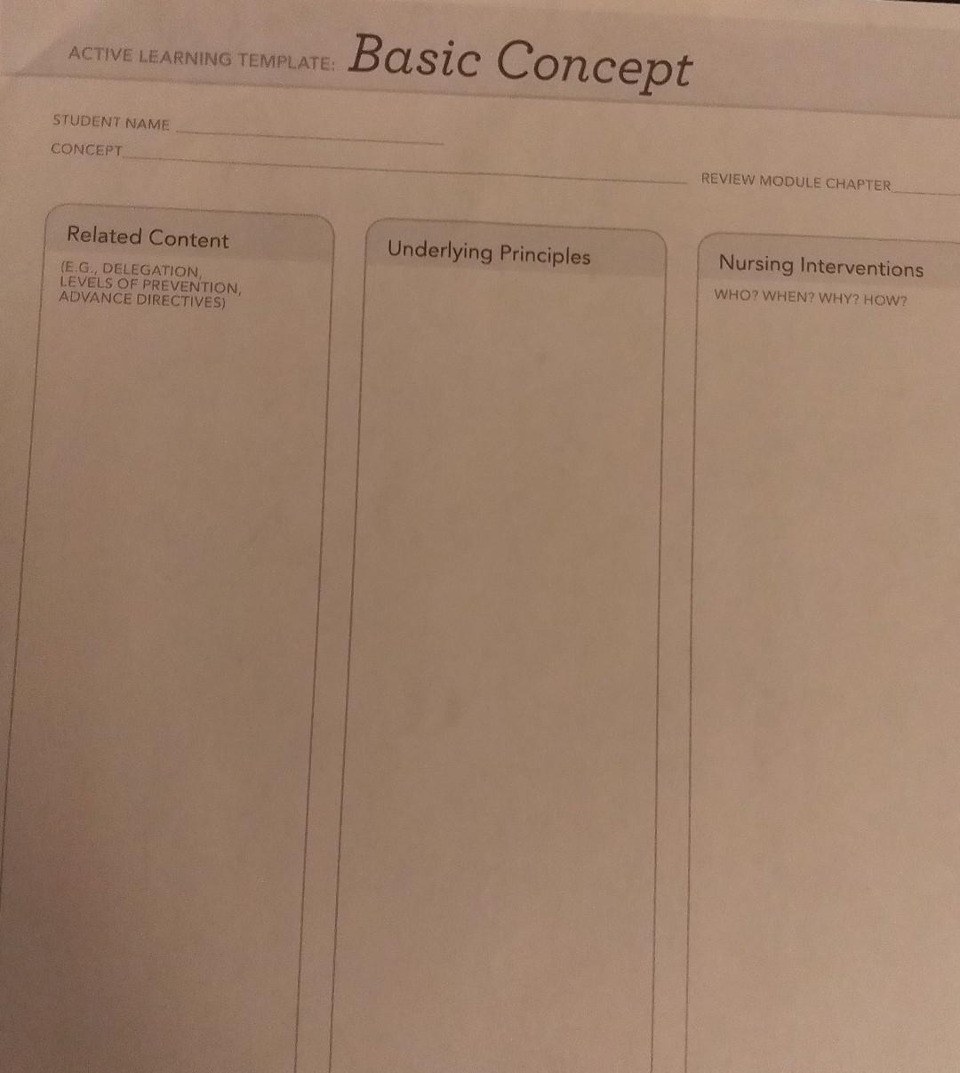 Active Learning Template Basic Concept Student Name Concept Review Module Chapter Related Content Underlying Principles 1