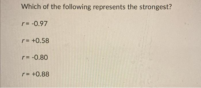 Which Of The Following Represents The Strongest R 0 97 R 0 58 R 0 80 R 0 88 1