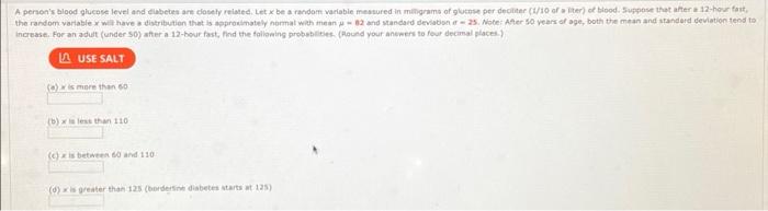 A Person S Blood Glucose Level And Diabetes Are Closely Related Let X Be A Random Variable Measured In Milligrams Of Gl 1