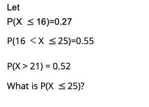 Let P X16 0 27 P 16 X 25 0 55 P X 21 0 52 What Is P X 25 1