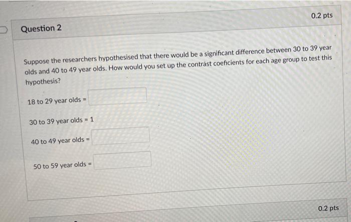 0 2 Pts Question 2 Suppose The Researchers Hypothesised That There Would Be A Significant Difference Between 30 To 39 Ye 1