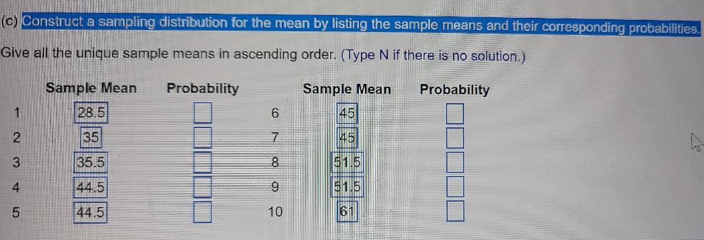 C Construct A Sampling Distribution For The Mean By Listing The Sample Means And Their Corresponding Probabilities Gi 1