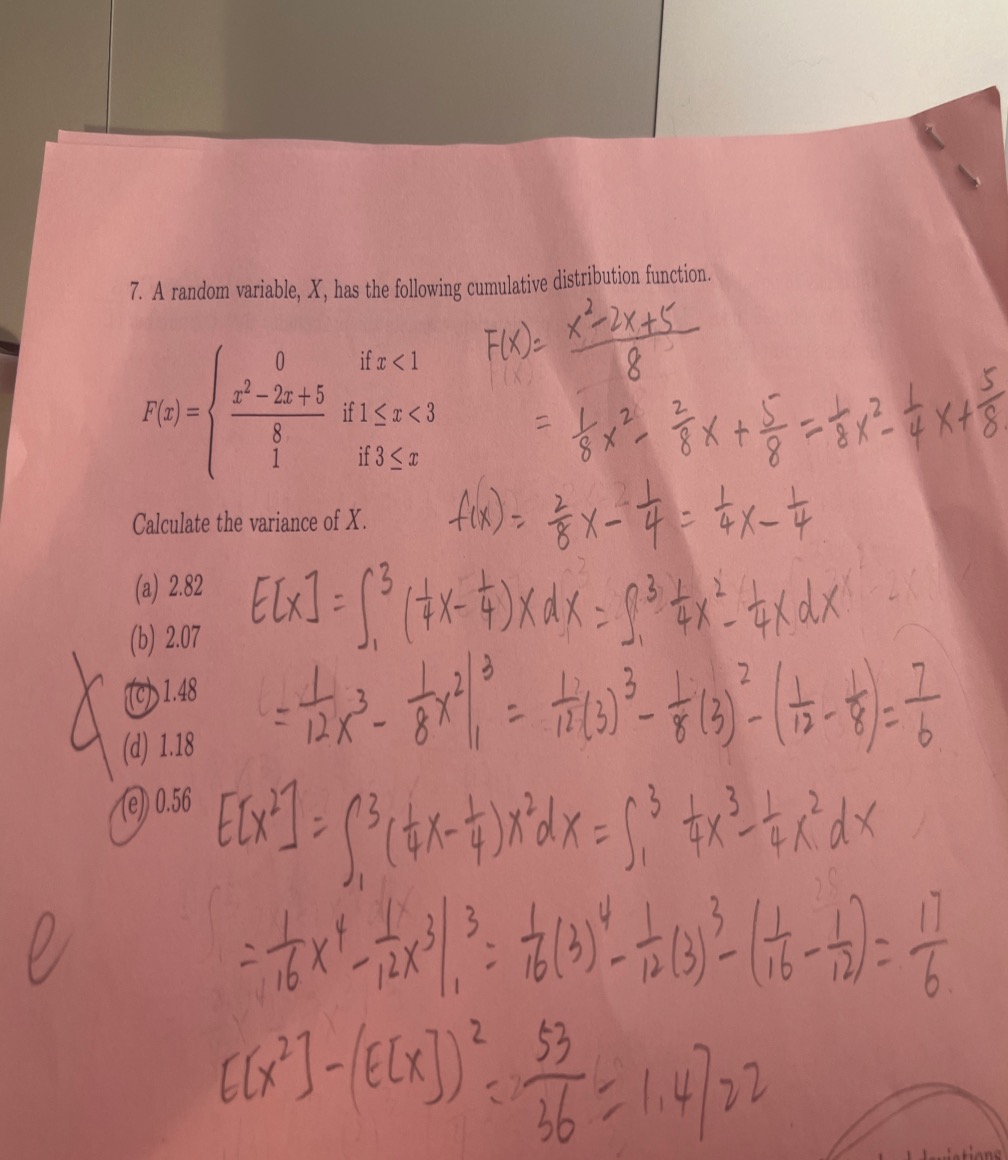 7 A Random Variable X Has The Following Cumulative Distribution Function If X 1 Of F X X 2x 5 8 F X X 2x 5 1