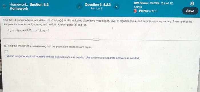 Homework Section 8 2 Homework Question 3 8 2 3 Part 1 Of 2 Hw Score 18 33 2 2 Of 12 Points Points 0 Of 1 Save Use 2