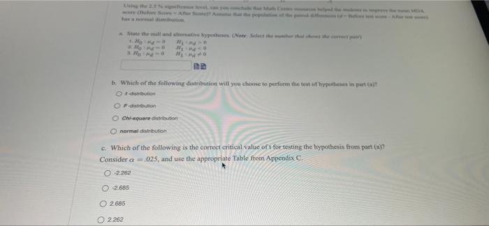 Suppose Sample Of 10 Students Were Given A Mathematics Diagnostic Ass The Math Centre Self Learning Modules And Then Ag 2