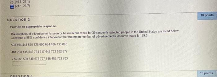 O 19 8 25 1 21 1 23 7 Question 2 Provide An Appropriate Response The Numbers Of Advertisements Seen Or Heard In O 1