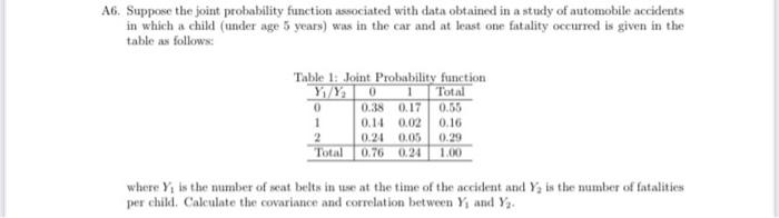 A6 Suppose The Joint Probability Function Associated With Data Obtained In A Study Of Automobile Accidents In Which A C 1