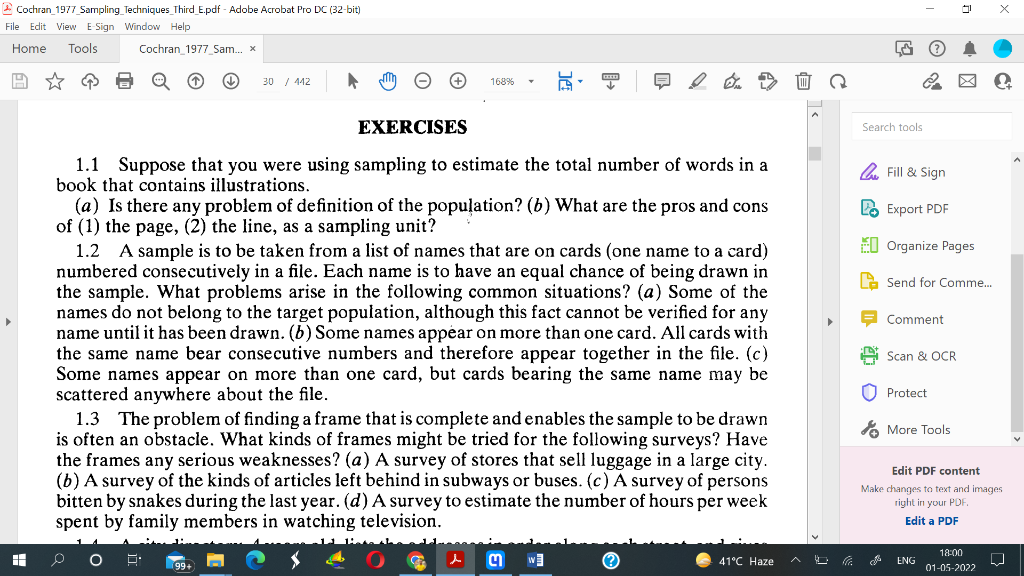 Cochran 1977 Sampling Techniques Third E Pdf Adobe Acrobat Pro Dc 32 Bit File Edit View E Sign Window Help Home Tool 1