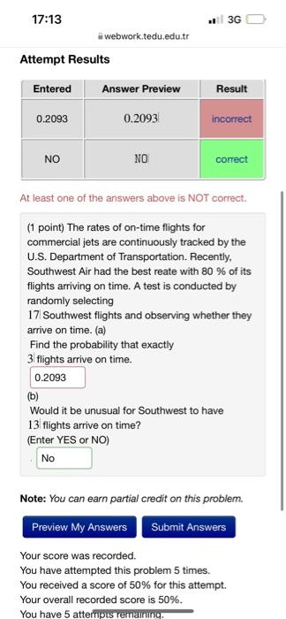 Attempt Results Entered Answer Preview Result 02093 0 2003 Inconect No No Connect At Least One Of The Answers Above Is N 2
