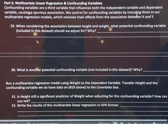 Part 3 Multivariate Linear Regression Confounding Variables Confounding Variables Are A Third Variable That Influence 1