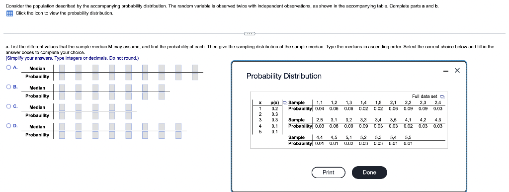Consider The Population Described By The Accompanying Probability Distribution The Random Variable Is Observed Twice Wi 1