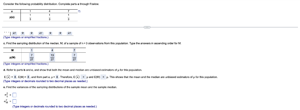 Consider The Following Probability Distribution Complete Parts A Through F Below X D 1 1 1 P X 27 9 2 9 9 27 Ty 1