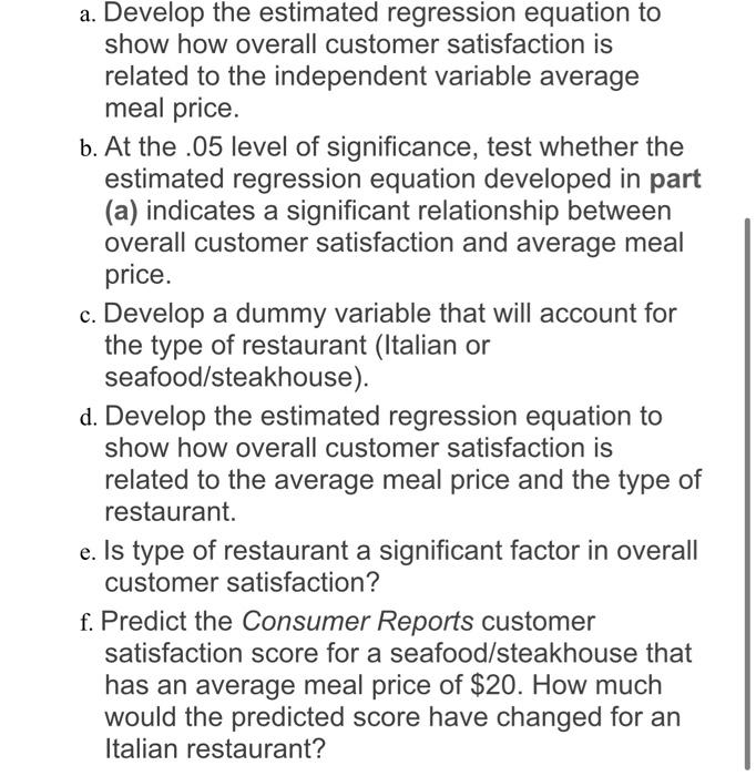 Problem 37 Page 716 The Consumer Reports Restaurant Customer Satisfaction Survey Is Based Upon 148 599 Visits To Full Se 2