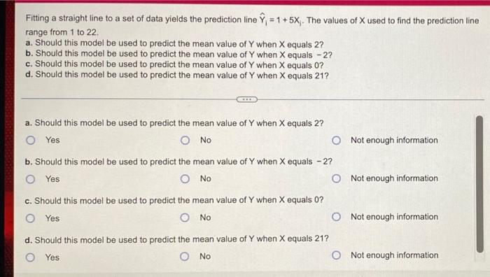 Fitting A Straight Line To A Set Of Data Yields The Prediction Line 1 5x The Values Of X Used To Find The Prediction 1