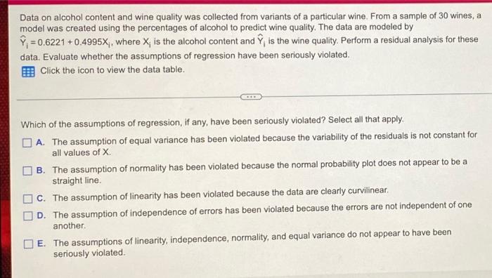 Data On Alcohol Content And Wine Quality Was Collected From Variants Of A Particular Wine From A Sample Of 30 Wines A 1
