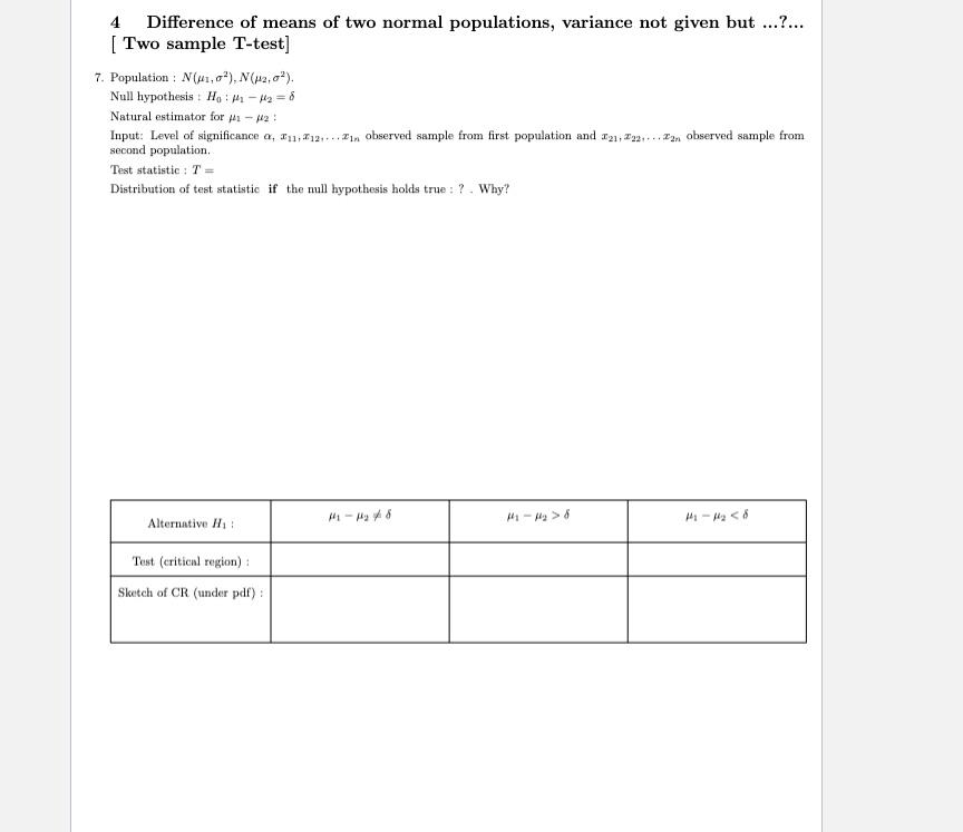 4 Difference Of Means Of Two Normal Populations Variance Not Given But Two Sample T Test 7 Population N 1