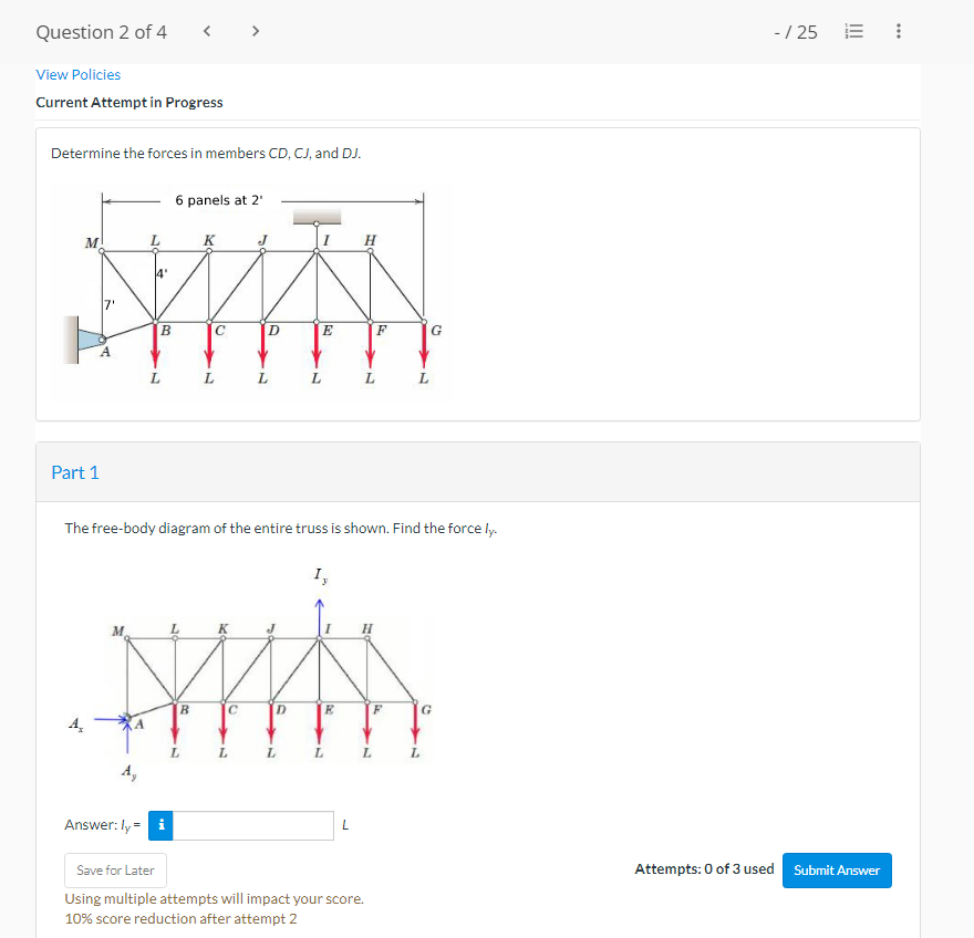 Determine The Forces In Members Cd Cj And Dj 1