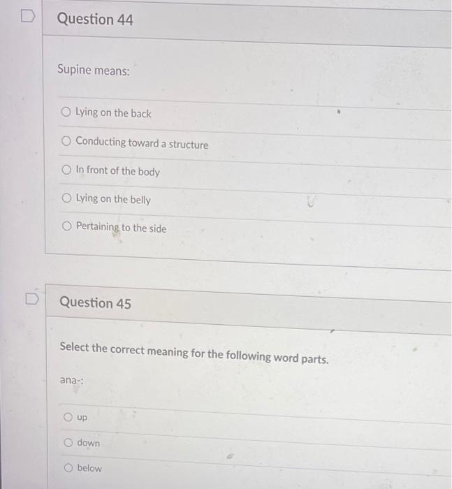 D Question 40 Select The Correct Meaning For The Following Word Parts Eal O Pertaining To Formation Of O Bodies D Que 3