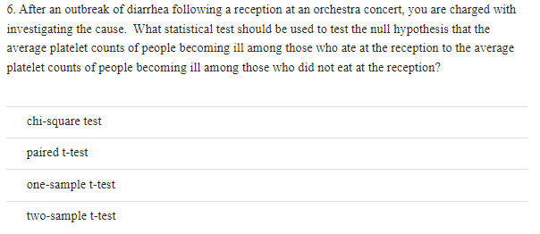 6 After An Outbreak Of Diarrhea Following A Reception At An Orchestra Concert You Are Charged With Investigating The C 1