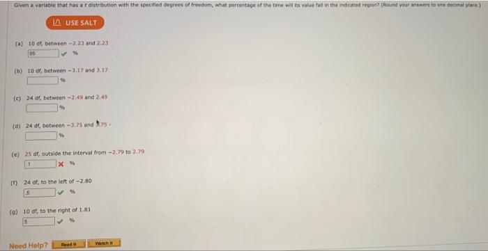 Given A Variable That Has A T Distribution With The Specified Degrees Of Freedom What Percentage Of The Time Will Its V 1