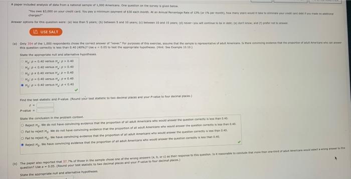A Paper Included Analysis Of Data From A National Sample Of 1 000 Amerkans One Question On The Survey You Owe 3 000 O 1