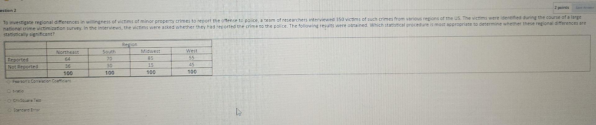Estion 2 2 Points Save Answer To Investigate Regional Differences In Willingness Of Victims Of Minor Property Crimes To 1