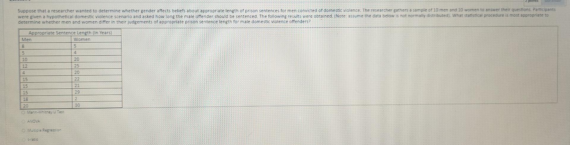 Suppose That A Researcher Wanted To Determine Whether Gender Affects Beliefs About Appropriate Length Of Prison Sentence 1