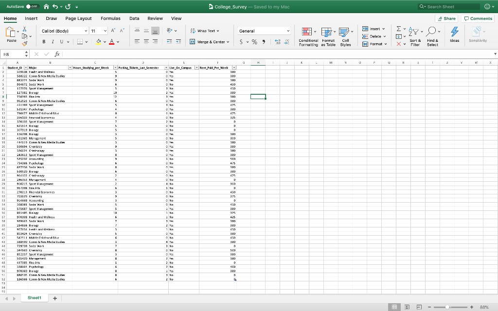 Using The Survey Results In The Microsoft Excel Sheet College Survey Xlsx And Using A Confidence Level Of 95 Create A 1