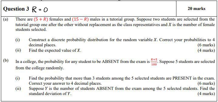 Question 3 R 0 20 Marks A There Are 5 R Females And 15 R Males In A Tutorial Group Suppose Two Students Are 1