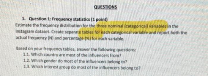 Questions 1 Question 1 Frequency Statistics 1 Point Estimate The Frequency Distribution For The Three Nominal Categ 1