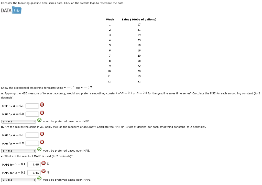 Consider The Following Gasoline Time Series Data Click On The Webfile Logo To Reference The Data Data File Sales 1000 1