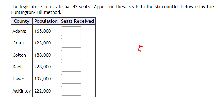 The Legislature In A State Has 42 Seats Apportion These Seats To The Six Counties Below Using The Huntington Hill Metho 1