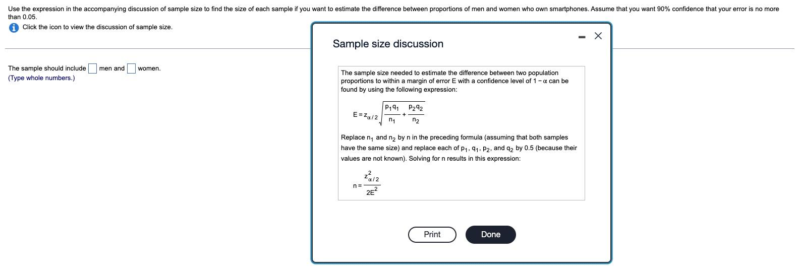 Use The Expression In The Accompanying Discussion Of Sample Size To Find The Size Of Each Sample If You Want To Estimate 1