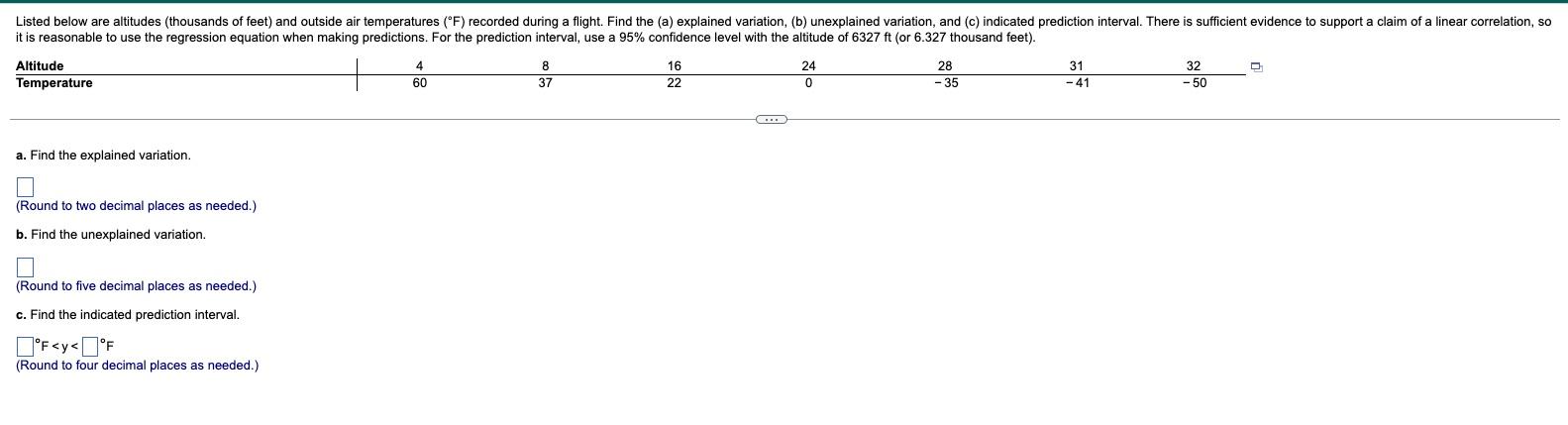 Listed Below Are Altitudes Thousands Of Feet And Outside Air Temperatures F Recorded During A Flight Find The A 1
