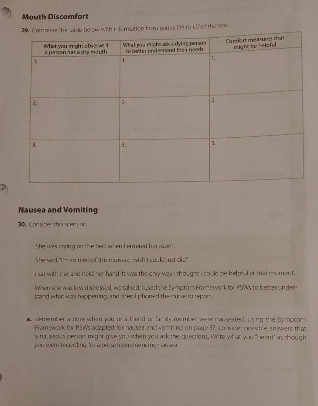 Mouth Discomfort 29 Complete The Table Below With Information From Pages 124 To 127 Of The Text What You Might Observe 1