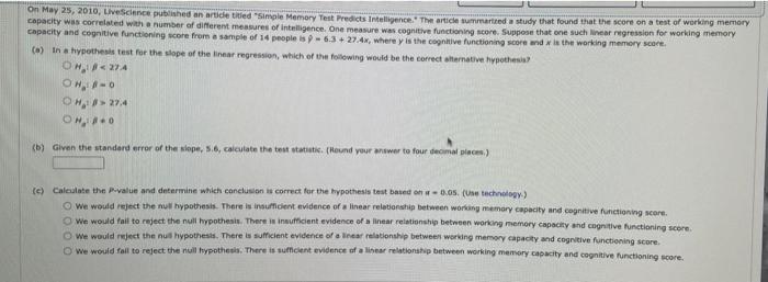 On May 25 2010 Livescience Published An Article Titled Simple Memory Test Predicts Intelligence The Article Summariz 1