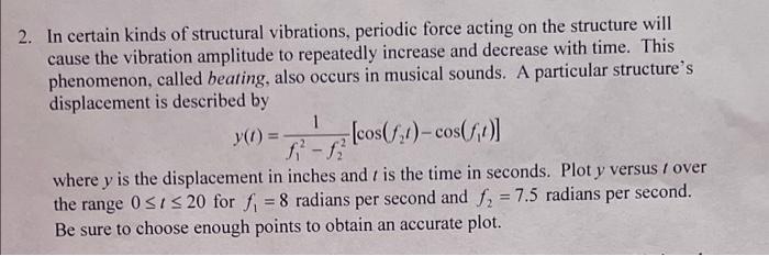 2 In Certain Kinds Of Structural Vibrations Periodic Force Acting On The Structure Will Cause The Vibration Amplitude 1