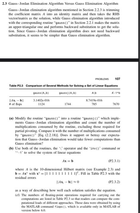 2 3 Gauss Jordan Elimination Algorithm Versus Gauss Elimination Algorithm Gauss Jordan Elimination Algorithm Mentioned I 1