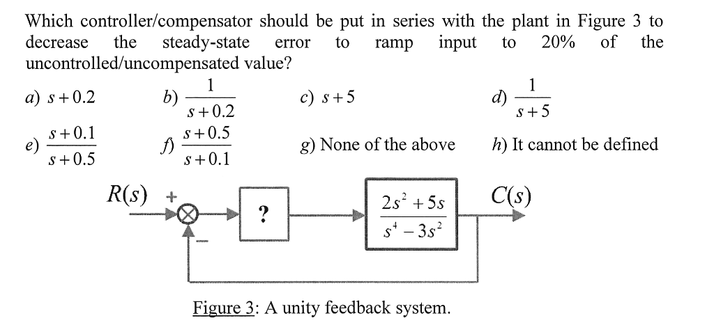 Which Controller Compensator Should Be Put In Series With The Plant In Figure 3 To Decrease The Steady State Error To Ra 1