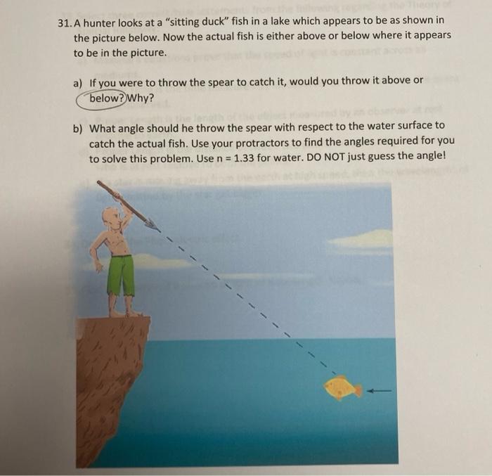 31 A Hunter Looks At A Sitting Duck Fish In A Lake Which Appears To Be As Shown In The Picture Below Now The Actual 1