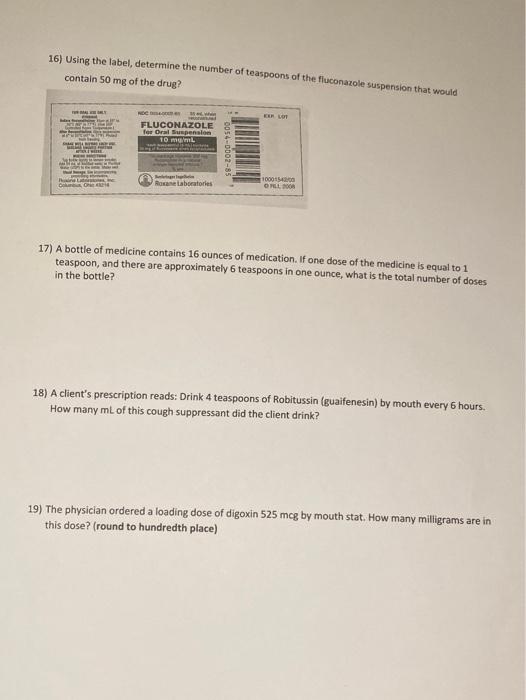 16 Using The Label Determine The Number Of Teaspoons Of The Fluconazole Suspension That Would Contain 50 Mg Of The Dru 1