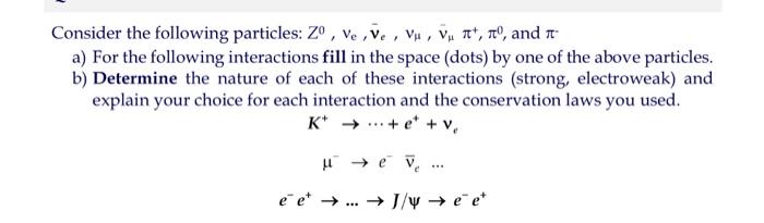 Consider The Following Particles Zo Ve Ve V V No And A For The Following Interactions Fill In The Space Dots 1