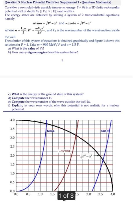 Question 3 Nuclear Potential Well See Supplement 1 Quantum Mechanics Consider A Non Relativistic Particle Masse M 1