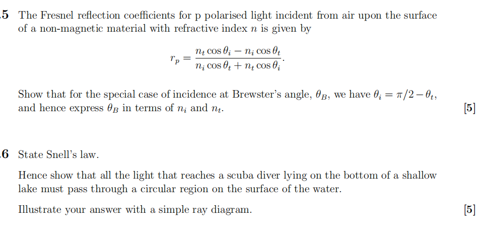 5 The Fresnel Reflection Coefficients For P Polarised Light Incident From Air Upon The Surface Of A Non Magnetic Materia 1